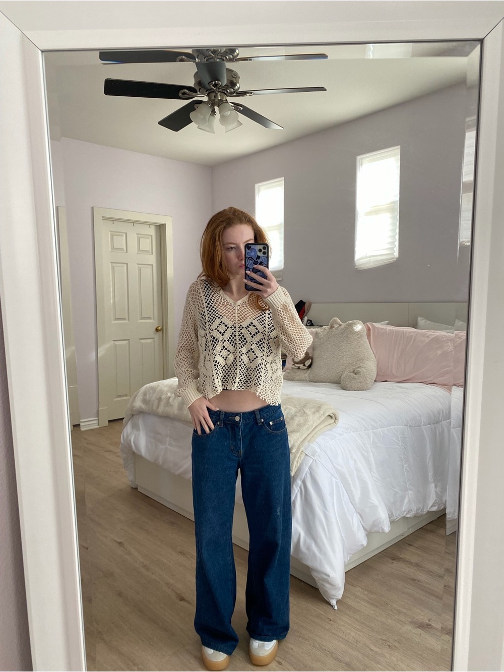 Cream Crochet Knit Cropped Sweater